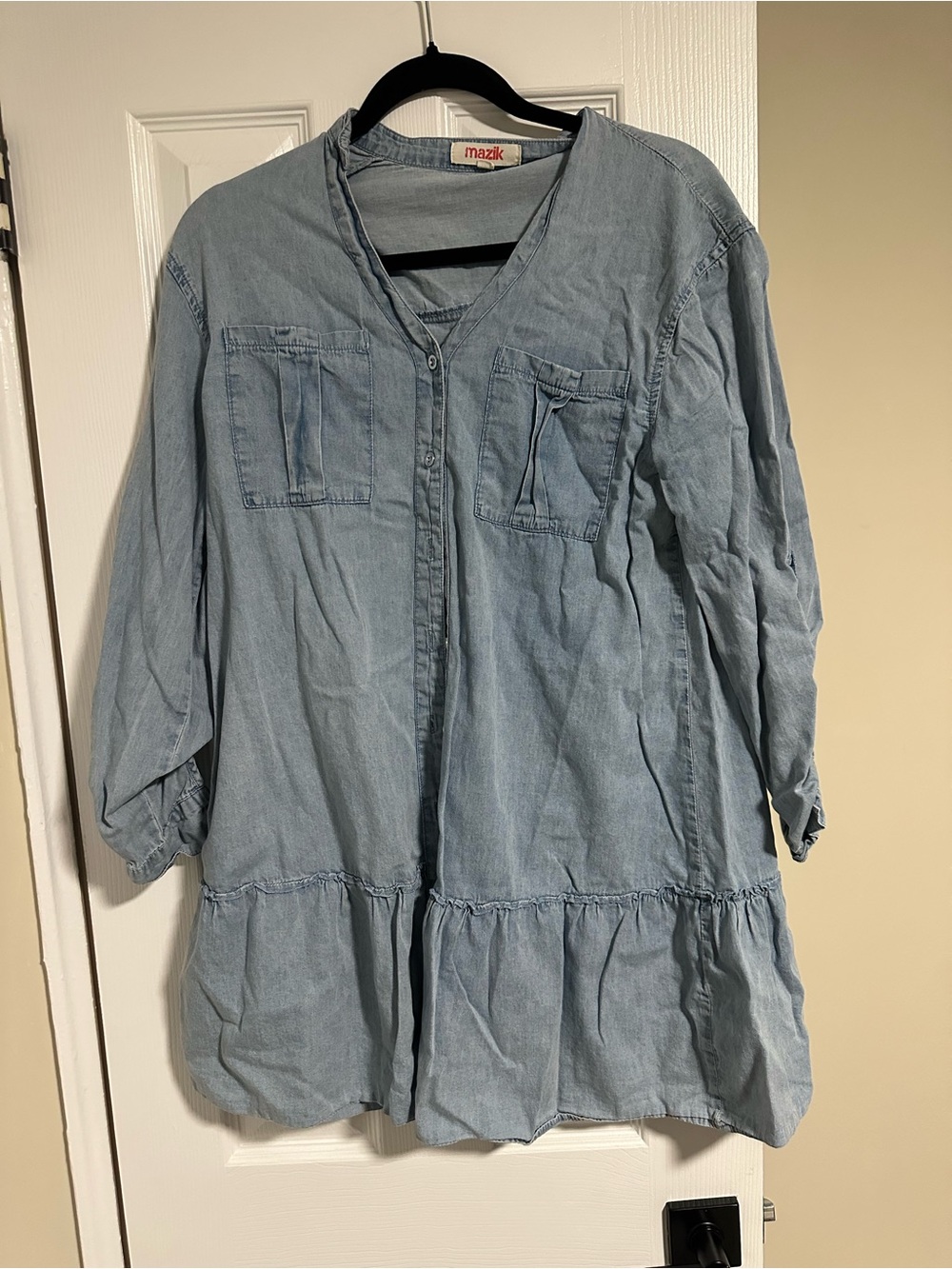 Mazik Light Blue Denim Ruffle-Hem Tunic